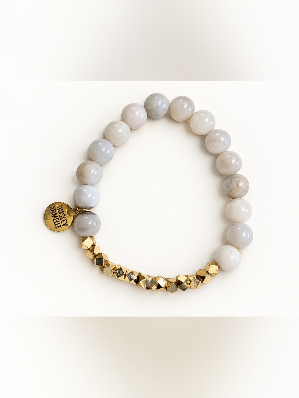 Kinsley Armelle White & Gold-Tone Beaded Stretch Bracelet